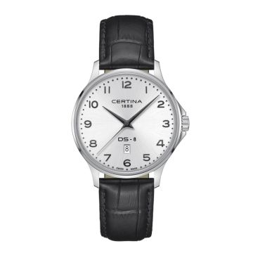 Certina DS-8 herreur i stål med sort læderrem - Ø40