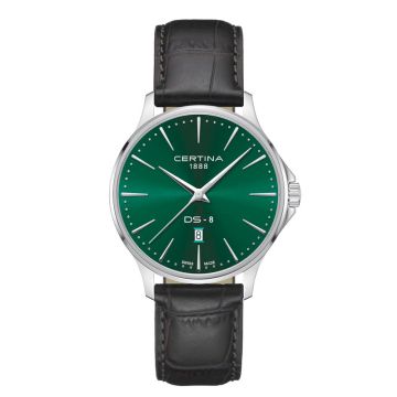 Certina DS-8 herreur i stål med grøn skive og sort læderrem - Ø40
