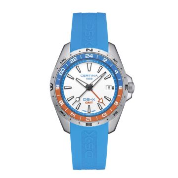 Certina DS-X GMT herreur i stål med blå gummirem og blå/orange krans - Ø41