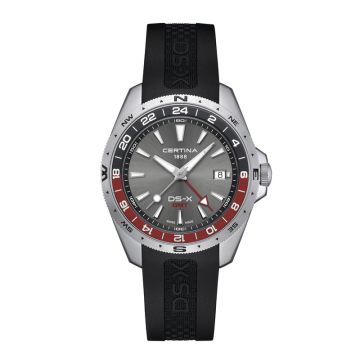 Certina DS-X GMT herreur i stål med sort gummirem og grå skive - Ø41