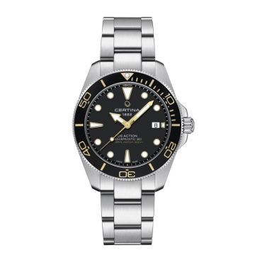 Certina DS Action Diver Powermatic 80 dykkerur i stål med lænke og sort skive - Ø40,5