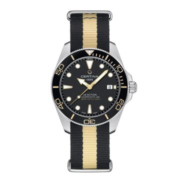 Certina DS Action Diver Powermatic 80 dykkerur i stål med natorem og sort skive - Ø40,5