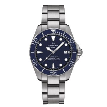 Certina DS Action Diver Powermatic 80 dykkerur i titan med lænke og blå skive - Ø40,5