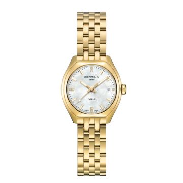 Certina DS-2 dameur i guldfarvet med perlemorsskive og diamanter