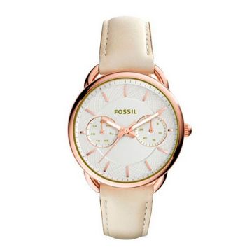 Fossil Tailor dameur i rosaguld med beige læderrem