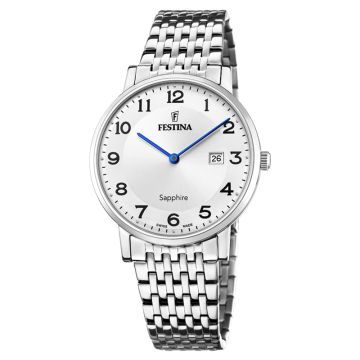 Festina Swiss Made Slim herreur i stål med sølvfarvet urskive