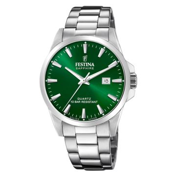 Festina Swiss Made herreur i stål med grøn urskive