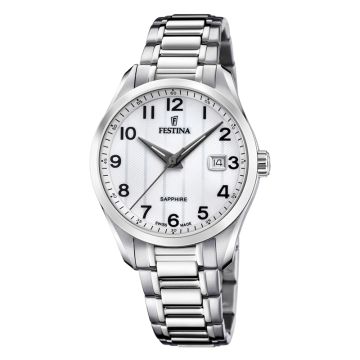 Festina Swiss Made dameur i stål med lys urskive