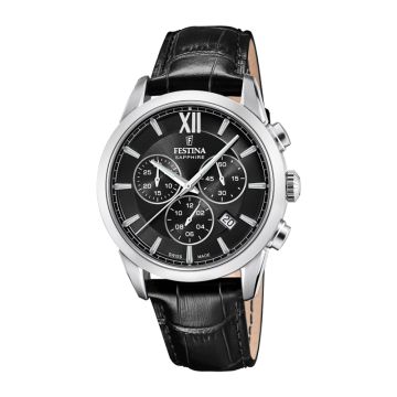 Festina Swiss Made Chrono herreur i stål med sort urskive