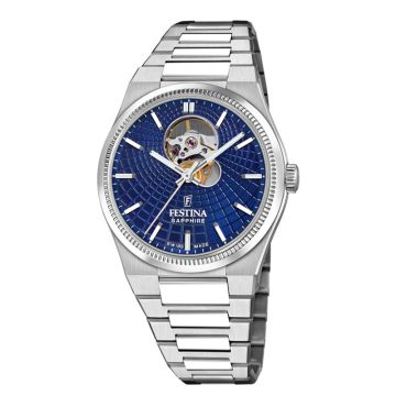 Festina Swiss Made Rivé herreur i stål med blå urskive