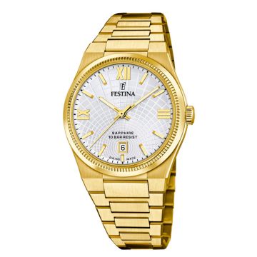 Festina Swiss Made Rivé herreur i guldfarvet med sølvfarvet urskive