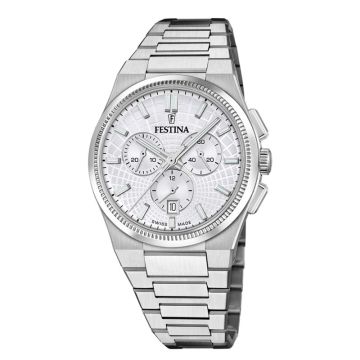 Festina Swiss Made Chrono herreur i stål med sølvfarvet urskive