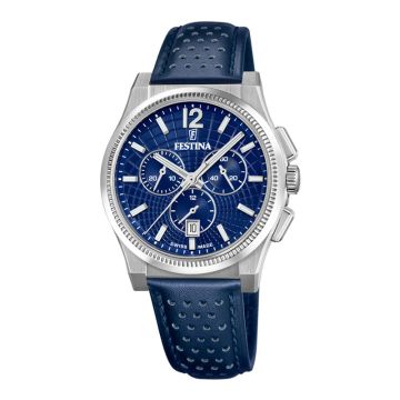 Festina Swiss Made herreur i stål med blå urskive