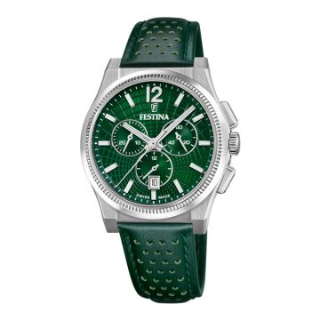 Festina Swiss Made herreur i stål med grøn urskive