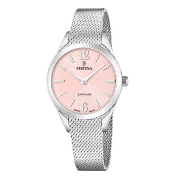 Festina Swiss Made Grace dameur med meshlænke og lyserød skive - Ø32