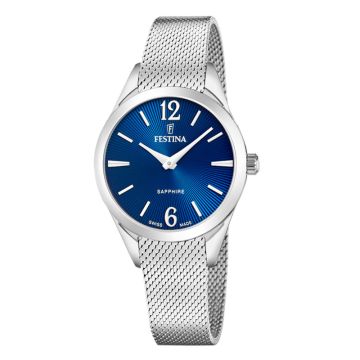 Festina Swiss Made Grace dameur med meshlænke og blå skive - Ø32