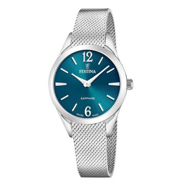 Festina Swiss Made Grace dameur med meshlænke og petroleum skive - Ø32