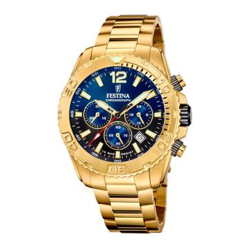 Festina Timeless Chrono herreur i guldfarvet med blå urskive