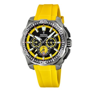 Festina Chrono Bike herreur i stål med gul rem -Ø45,5