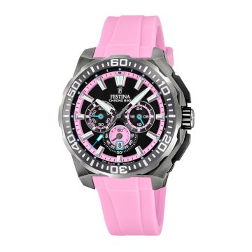 Festina Chrono Bike herreur i sort og lyserød med gummirem - Ø45,5