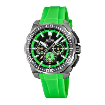 Festina Chrono Bike herreur i sort og grøn med gummirem - Ø45,5
