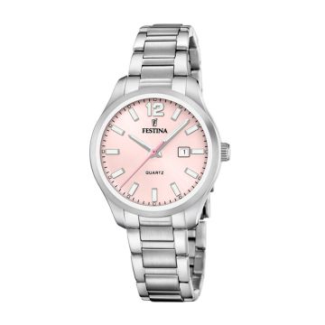 Festina Acero dameur i stål med lyserød skive - Ø34