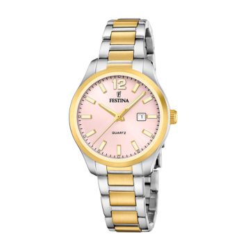 Festina Acero dameur i tofarvet stål med lyserød skive - Ø34
