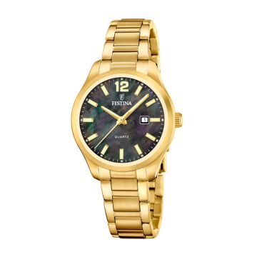 Festina Acero dameur i guldfarvet med sort perlemorsskive - Ø34