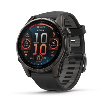 GARMIN fenix 8S Ø43mm AMOLED Carbon Gray DLC titanium - Black med silikonrem