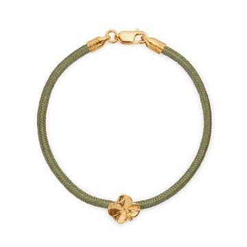 Flora Danica olivengrønt silkearmbånd med forgyldt Firkløver
