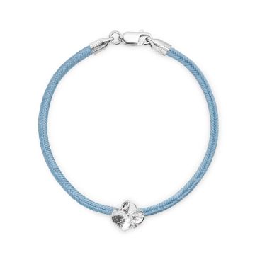 Flora Danica blåt silkearmbånd med sølv Firkløver