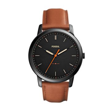 Fossil armbåndsur MINIMALIST med brun rem og sort skive