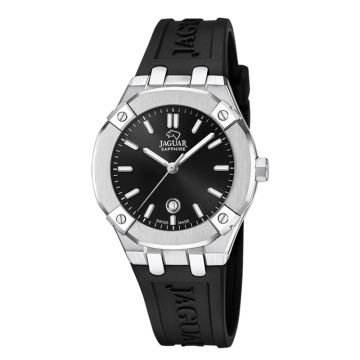 Jaguar Executive Lady dameur i stål med sort skive og siliconerem