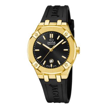Jaguar Executive Lady dameur i guldgarvet med sort skive og siliconerem