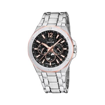 Jaguar Diplomatic Moon Phase herreur i stål med sort skive - Ø44
