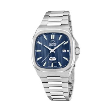 Jaguar Rondcarre Day/Date herreur i stål med blå skive - Ø41