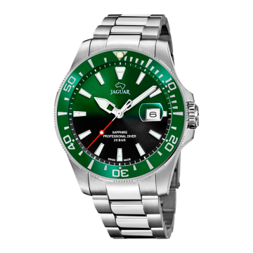 Jaguar Diver herreur i stål  med grøn urskive