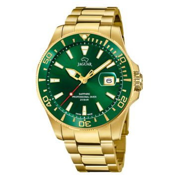 Jaguar guldfarvet Executive Diver armbåndsur med grøn skive