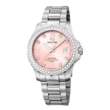  Jaguar Lady Diver dameur i stål, rosa urskive med cubic zirkoner