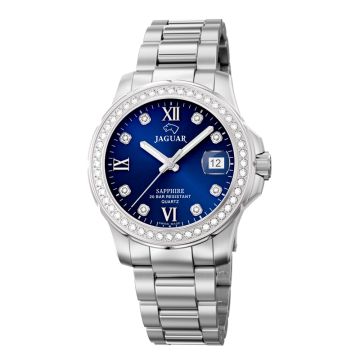  Jaguar Lady Diver dameur i stål, blå urskive med cubic zirkoner