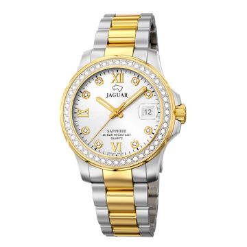  Jaguar Lady Diver dameur i bicolour stål, hvid urskive med cubic zirkoner