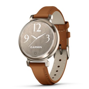 Garmin Lily 2 Classic smartwatch i creme guldfarvet stål med brun læderrem
