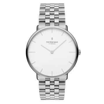 Nordgreen Native dameur i stål med hvid skive og lænke - Ø32