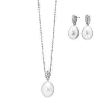 Sølv perle smykkesæt med cubic zirkoner