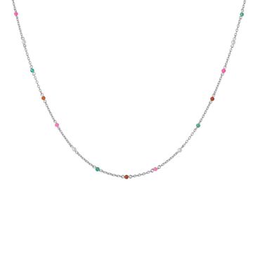 Bybiehl Scarlett sølv halskæde med perler, rød agat, grøn agat og pink jade 45 cm