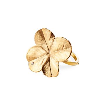 Flora Danica Firkløver Statement ring i 18 kt guld med diamant