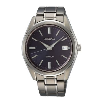 Seiko herreur i titan med lænke, blå urskive med dato