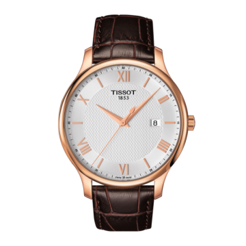 Tissot Tradition, PVD rosaforgyldt med brun læderrem