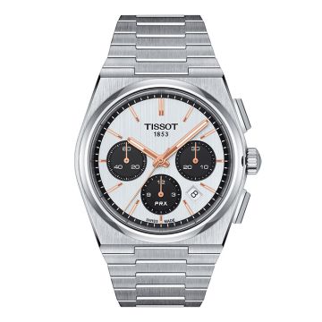 Tissot PRX Automatic Chronograph herreur i stål med lænke og hvid skive Ø 42