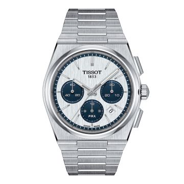 Tissot PRX Automatic Chronograph herreur i stål med lænke og hvid skive Ø 42